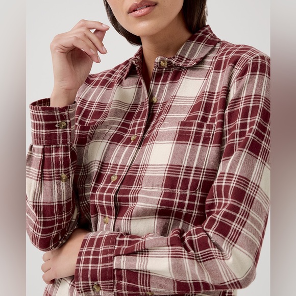 PACT Women’s Pomegranate Plaid Fireside Flannel Button Up Shirt -L - Picture 2 of 4
